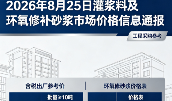 新抚2026年8月25日灌浆料及环氧修补砂浆市场价格信息通报